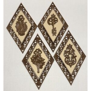 4 DART SYROCO - Vintage Diamond Wall Hangings Plaques Hollywood Regency MCM